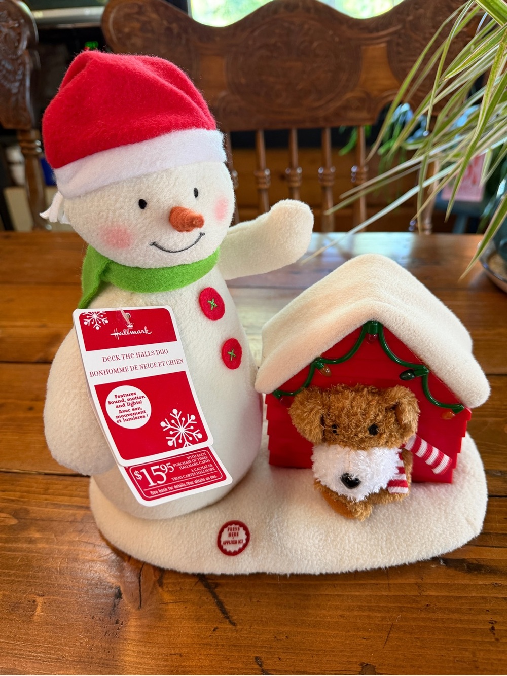 Hallmark Red & White Snowman with Green Scarf and Doghouse Plush